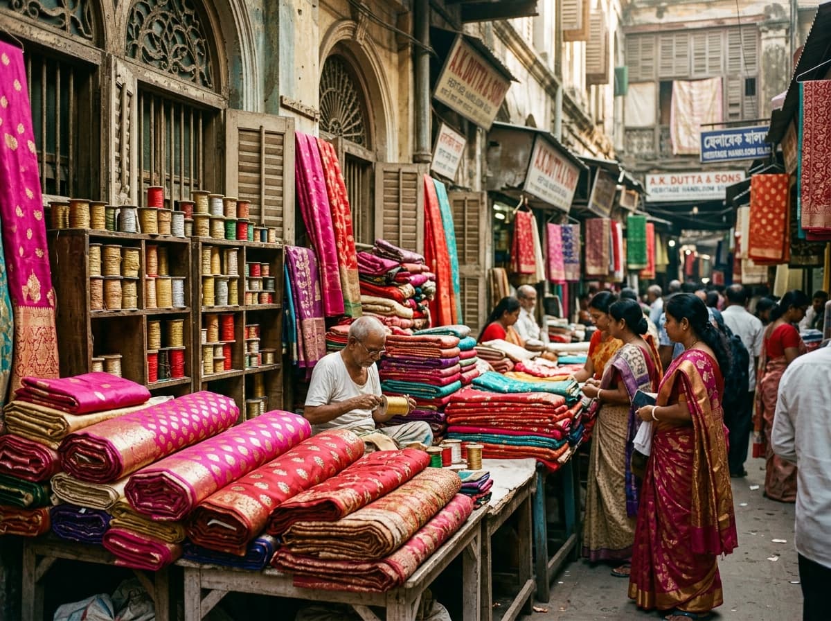 Kolkata heritage handloom bazaar with authentic silk rolls