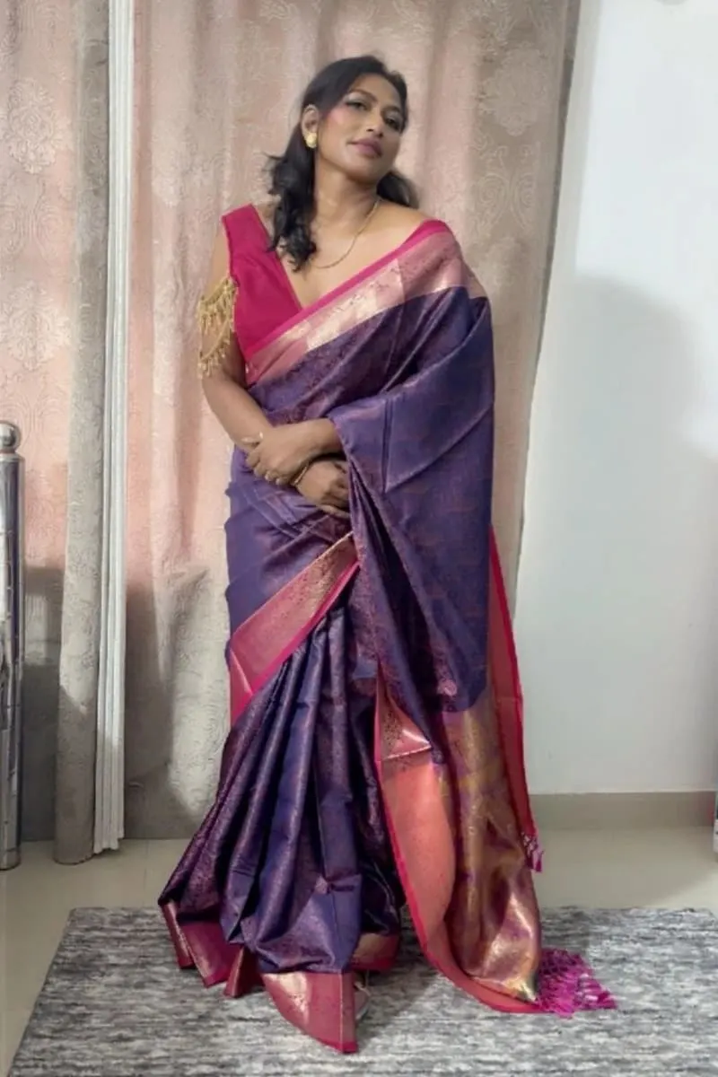 Purple Royal Pashmina Saree photo 2