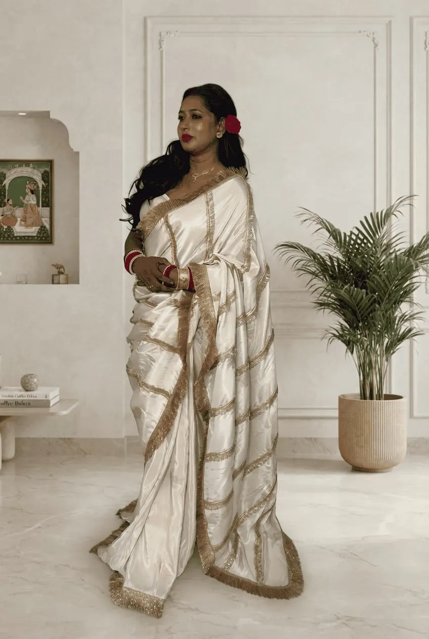 Padmavat Collection Pure Tissue Silk Saree with Heavy Kiran Lace
